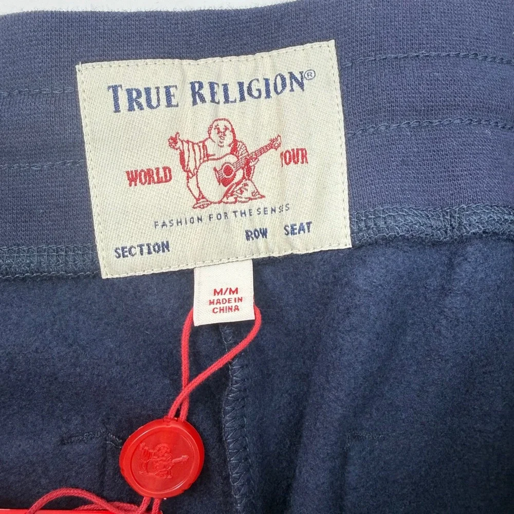 TRUE RELIGION NEW Medium Joggers Navy Blue Horseshoe Logo Fleece Sweatpants M